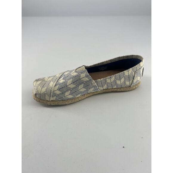 Toms Whisper Canvas Shoes Womens Size 7.5 Cream Blue Flat Geometric Slip On Box - Picture 4 of 8